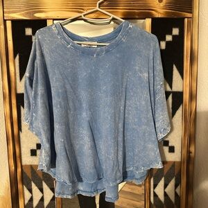 Zenana Blue Acid Wash Cropped T-Shirt